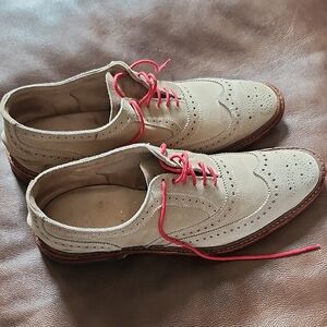 Allen Edmonds Tan Suede Oxfords with Red Laces